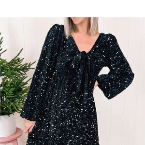 NWT Listicle Black Sequin Long Sleeve Dress